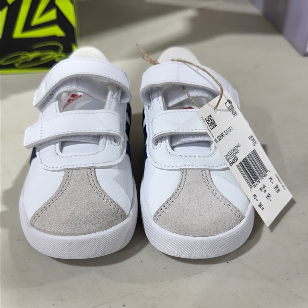 Kids White and Blue Sneakers with Red Accents - Picture 2 of 5